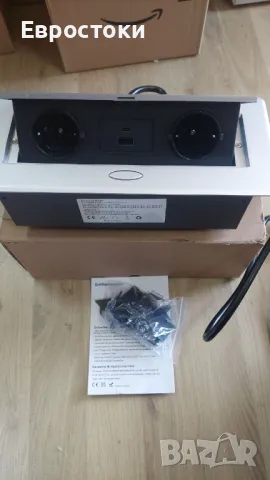 Прибиращ се настолен разклонител с 2 контакта, USB C PD 20W, алуминиев вграден контакт за плот, кухн, снимка 9 - Други - 49262620