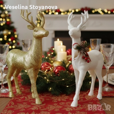 Декоративен Коледен Елен – Златист или Бял, с луксозни празнични детайли ✨, снимка 5 - Декорация за дома - 52639148