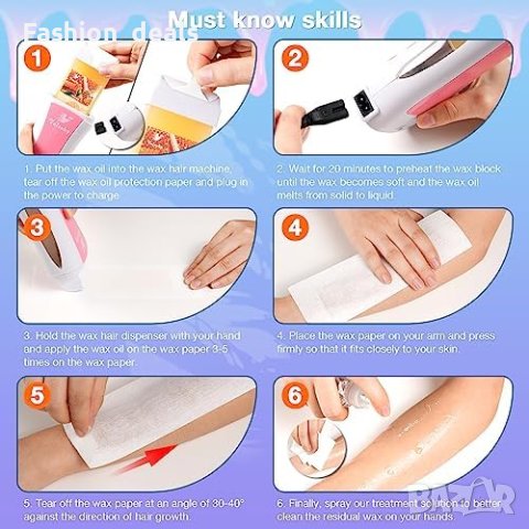 Нов комплект за кола маска епилация 50 восъчни ленти + 1 масло за жени, снимка 5 - Други - 42002647