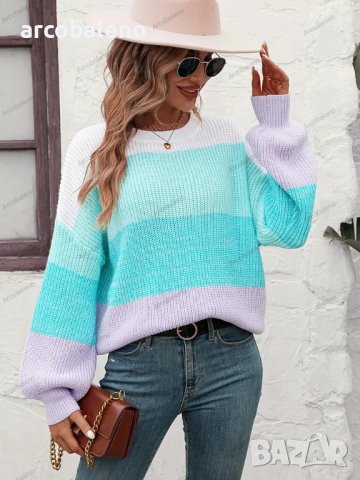 Дамски моден пуловер с цветни блокове, 3цвята - 023, снимка 6 - Блузи с дълъг ръкав и пуловери - 42305738