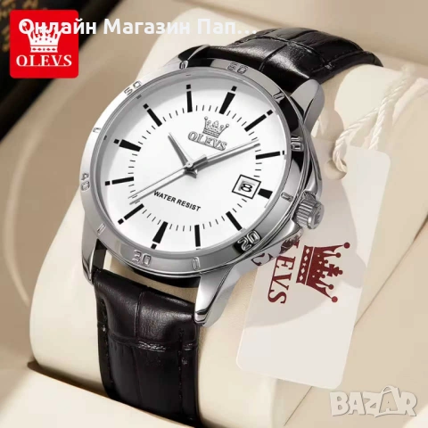 OLEVS TY716 мъжки кварцов часовник с кожена каишка, календар, водоустойчив