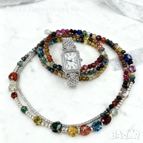Дамски комплект: часовник, гривни и колие – стил в три стъпки, снимка 4 - Бижутерийни комплекти - 52561768