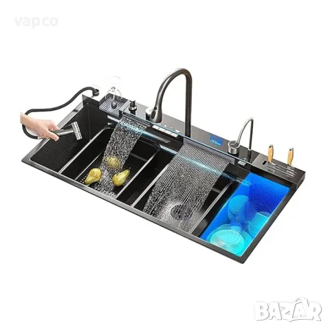 100см Модерна мултифункционална кухненска мивка с двоен водопад, снимка 9 - Мивки - 49405366