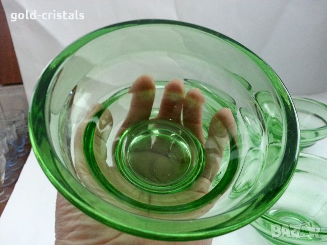 Стари стъклени купички зелено стъкло , снимка 6 - Антикварни и старинни предмети - 34804553