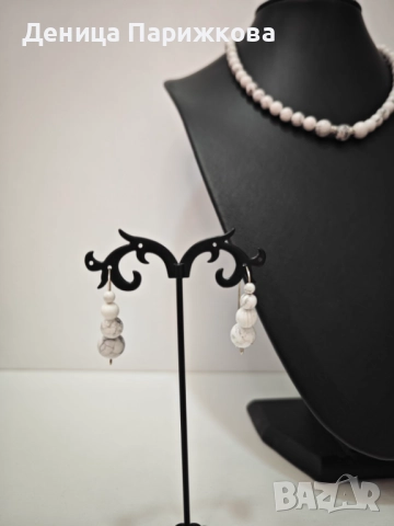 Ръчно изработен комплект бижута с хаулит – гривна, колие и обеци , снимка 12 - Бижутерийни комплекти - 52775649