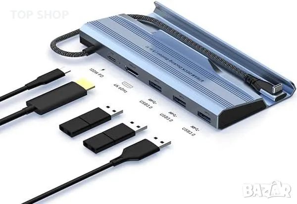Докинг станция YCBUENO 5-в-1 USB хъб с 4K@60Hz, 3 USB3.0 порта, USB-C 100W PD