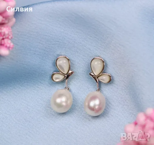 Сребърни обеци 925 естествена перла и седеф Swan Pearls