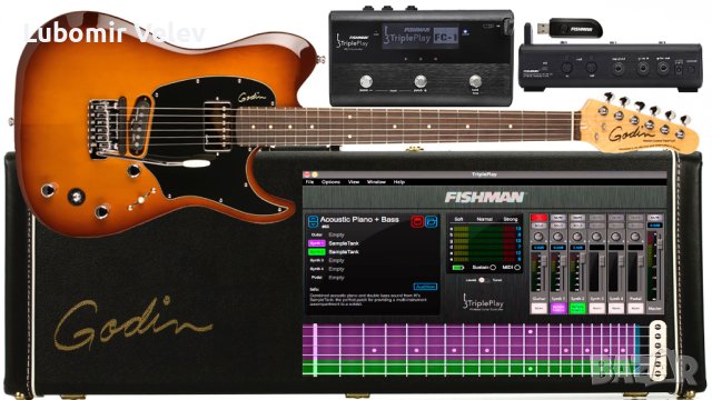 Godin Session TriplePlay wireless MIDI guitar controller + case + FC-1