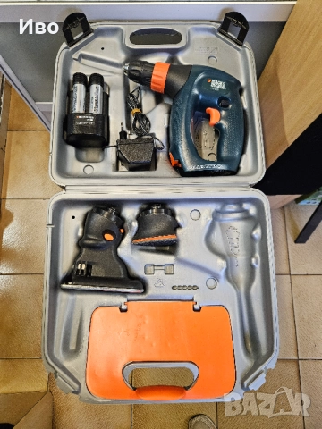 Бормашина, винтоверт, шлайф и зеге Black & Decker VP2000 Пълен комплект, работи отлично. Използван е