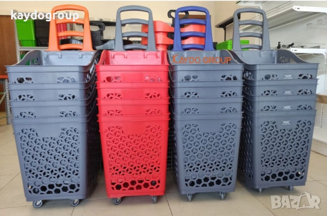 ПРОМО!!! PVC Сива кошница за пазаруване с колела, 75 литра, снимка 2 - Оборудване за магазин - 44838001