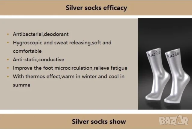 Ag+ Електромагнитна Защита Анти-Електростатични Заземяващи Чорапи Антибактериални Сребърни Нишки EMP, снимка 10 - Други - 51042386