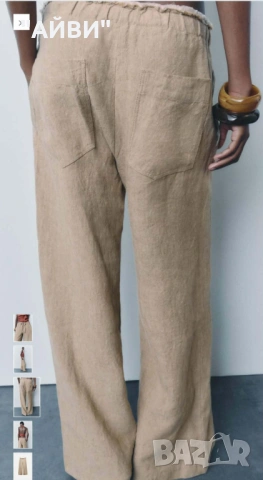ZARA дамски ленен панталон, снимка 3 - Панталони - 53467586