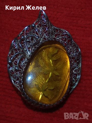 РЕТРО СРЕБЪРНА ФИЛИГРАН със СМОЛА ФЛОРАЛНА БРОШКА ВИСОКА ПРОБА СРЕБРО ГРАНУЛАЦИЯ БИЖУ 8059, снимка 6 - Антикварни и старинни предмети - 30343452