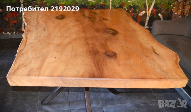 МАСА масив, Явор, със „жив ръб“, цяло парче, стоманена основа, снимка 2 - Маси - 51513346