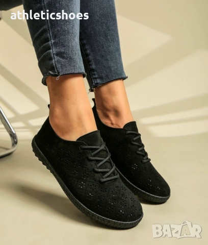 Дамски гуменки в черно лазерно рязан еко велур-2026, снимка 2 - Маратонки - 53053391