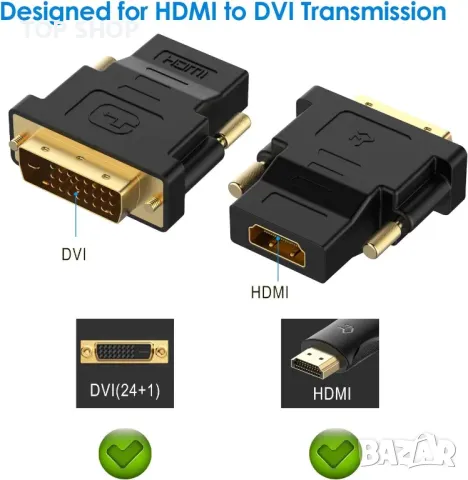 Rankie DVI към HDMI адаптер, 2 пакета позлатен 1080P мъжки към женски конвертор (черен), снимка 2 - Кабели и адаптери - 48818992