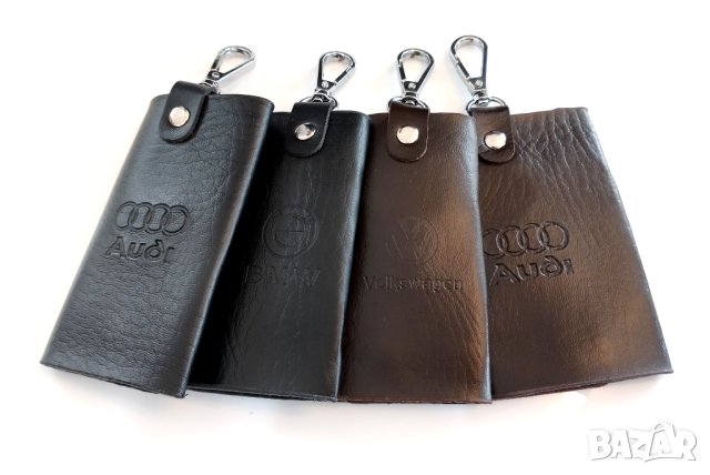 Стилни Елегентни Кожени Калъфи за Автомобилни Ключове / черен кафяв цвят / За Audi Bmw Volkswagen VW