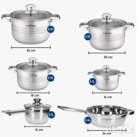 Комплект съдове за готвене Cheffinger -12части с 3слойно незалепващо покритие , снимка 4 - Съдове за готвене - 51890985