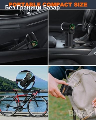 Нов Мощен Безжичен Компресор 150PSI с LED, 4 Дюзи, Универсален, снимка 6 - Друга електроника - 44211421