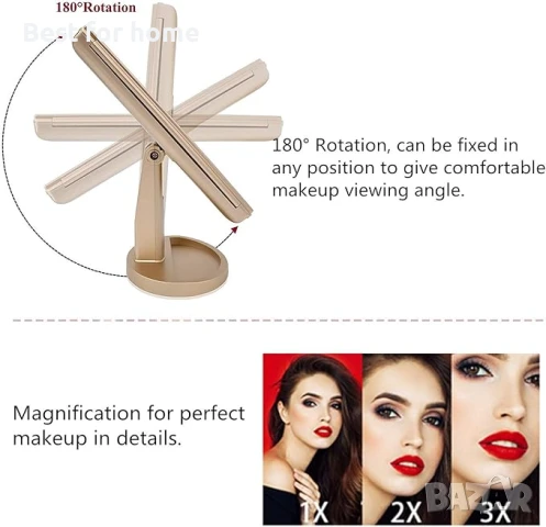 Огледало за грим с осветление deweisn с 3X/2X/1X увеличение, 21 LED светлини, снимка 3 - Други - 51148270