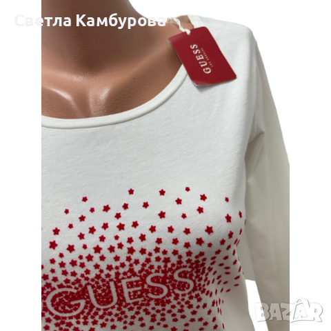 Дамска Нова блуза GUESS размер M бяло и червено, снимка 2 - Блузи с дълъг ръкав и пуловери - 44570344