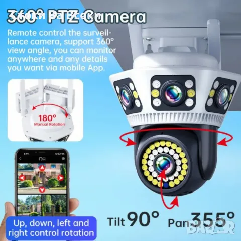 Пълноцветна панорамна 6K Wi-Fi камера за нощно виждане, снимка 2 - IP камери - 48896236