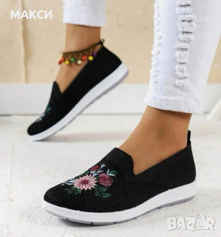 Черни леки дишащи еспадрили с красива бродерия, снимка 1