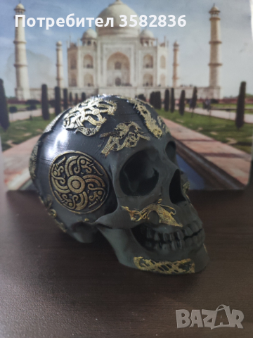 Викингски череп с резба, снимка 2 - Декорация за дома - 44525793