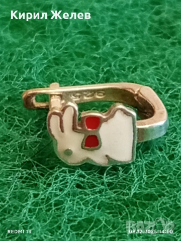 Емайлирана сребърна обеца във формата на ЗАЙЧЕ стил и елегантност 33063, снимка 3 - Обеци - 52690839