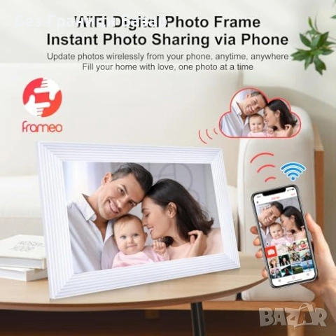 Нова WiFi фото рамка 10.1" Frameo HD IPS тъчскрийн 32GB стенен монтаж, снимка 2 - Друга електроника - 53843292