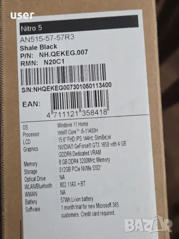 16GB RAM GTX 1650 Core i5-11400H 15.6" FULL HD 144Hz геймърски лаптоп Acer Nitro AN515-57-57R3, снимка 7 - Лаптопи за игри - 56227113