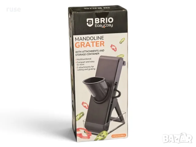 НОВИ! Мултифункционално ренде Мандолина Brio - с 3 приставки и контейнер 