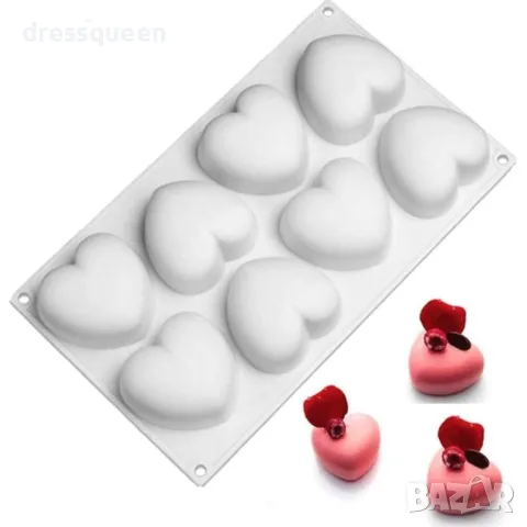 4312 Силиконовата форма за 8 мини кейкчета с 3D форма на сърце, снимка 3 - Форми - 48905533