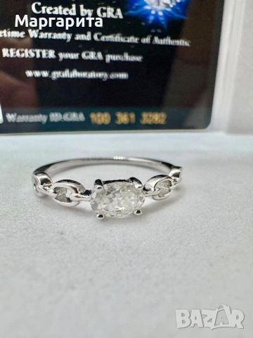 Сребърен пръстен с мойсанит (диамант) 0.5 карата, снимка 7 - Пръстени - 53205675