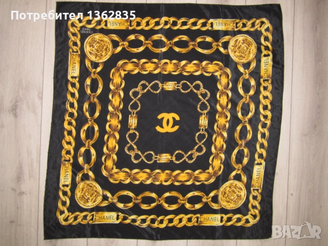 100 % оригинален черен дамски копринен шал на CHANEL / Шанел от Италия, снимка 3 - Шалове - 51995388