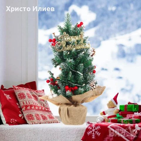 Коледна елха дръвче с украса и лампички 55см, снимка 6 - Декорация за дома - 51274016