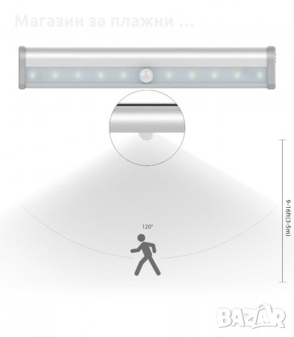 LED ЛАМПА С АКУМУЛАТОРНА БАТЕРИЯ И СЕНЗОР ЗА ДВИЖЕНИЕ С ДЪЛЖИНА 19 И 37 СМ. - код 0016, снимка 6 - Лед осветление - 34152761