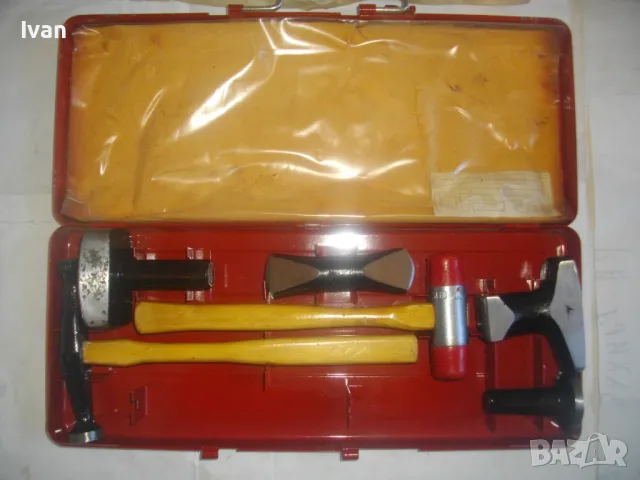 Smalcalda ФРГ Старо качество КОМПЛЕКТ РЪЧЕН ТЕНЕКЕДЖИЙСКИ ЧУКОВЕ И НАКОВАЛНИ в метален куфар масивни