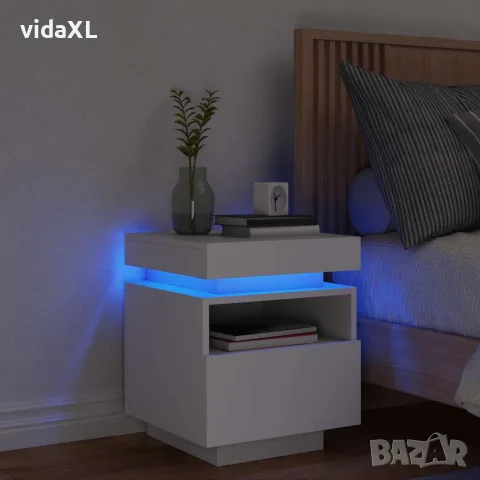vidaXL Нощно шкафче с LED осветление, бяло, 40x39x48,5 см, снимка 2 - Шкафове - 56148118