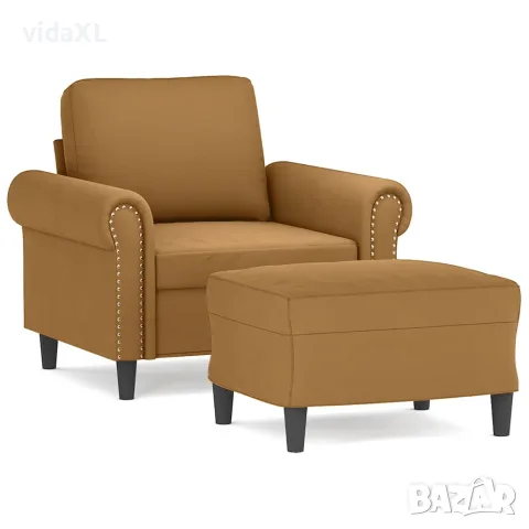 vidaXL Кресло с табуретка, кафяво, 60 см, кадифе