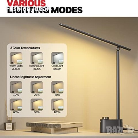 Нова Led настолна лампа с USB A+C порт за двойно зареждане/ 3 цветни режима