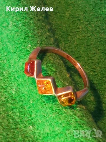 ЕЛЕГАНТЕН АРТ НУВО СРЕБЪРЕН ПРЪСТЕН СРЕБРО 925 с ТРИ ВИДА НАТУРАЛЕН БАЛТИЙСКИ КЕХЛИБАР 38588, снимка 4 - Пръстени - 41638005