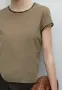 Кафява тениска с кант от естествена кожа Massimo Dutti - размер XS, снимка 4