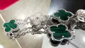 Van Cleef & Arpels VCA 5 Motifs Silver Green Malachite Diamonds Vintage Alhambra Дамска Гривна, снимка 9