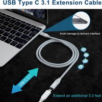 Basesailor USB C удължителен кабел 200 см [100 W, 10 Gbps] USB-C 3.1 Gen 2,Thunderbo, 4K видео кабел, снимка 3 - Кабели и адаптери - 40197692