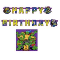 Костенурките Нинджа Happy Birthday Парти Гирлянд Флаг Банер рожден ден украса декор фото тапет, снимка 1 - Други - 41104645