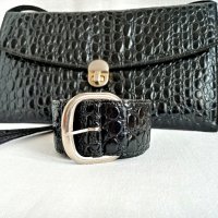 Черна лачена чанта +колан имитация на змийска кожа , снимка 8 - Чанти - 42048816
