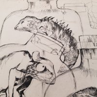 Картина Ина Тъмнева Хамелеони гущери рисунка туш 1983г., снимка 5 - Картини - 34134310