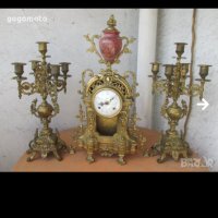 Стар оригинален часовник каминен ХVlll век - червен мрамор + 2 броя свещника 🕯️, снимка 4 - Антикварни и старинни предмети - 42313617