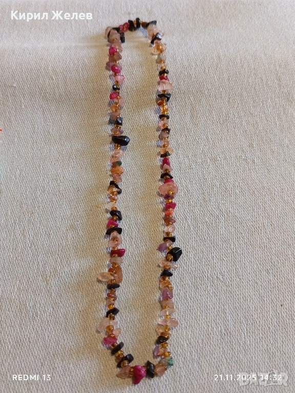 Герданче скъпоценно колие от натурални цветни камъчета ахат и мъниста 52288, снимка 1